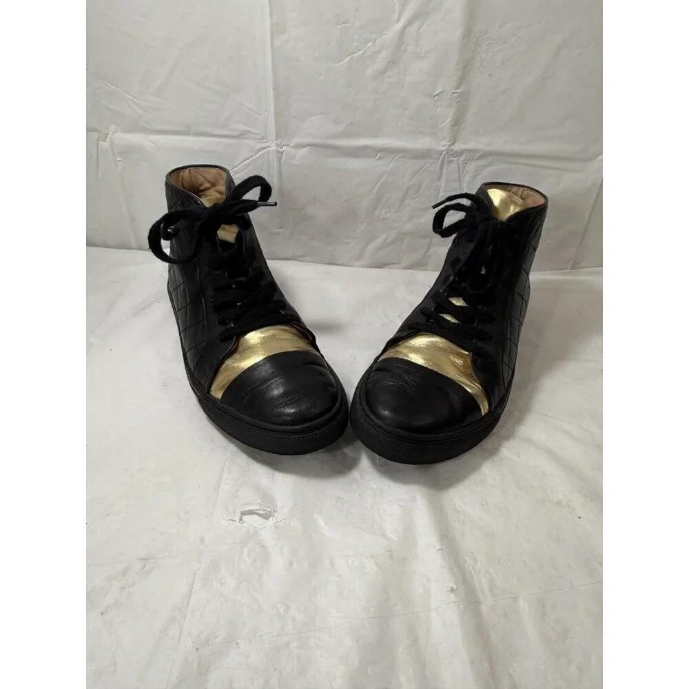 Thakoon Black and Gold Leather High-Top Sneakers